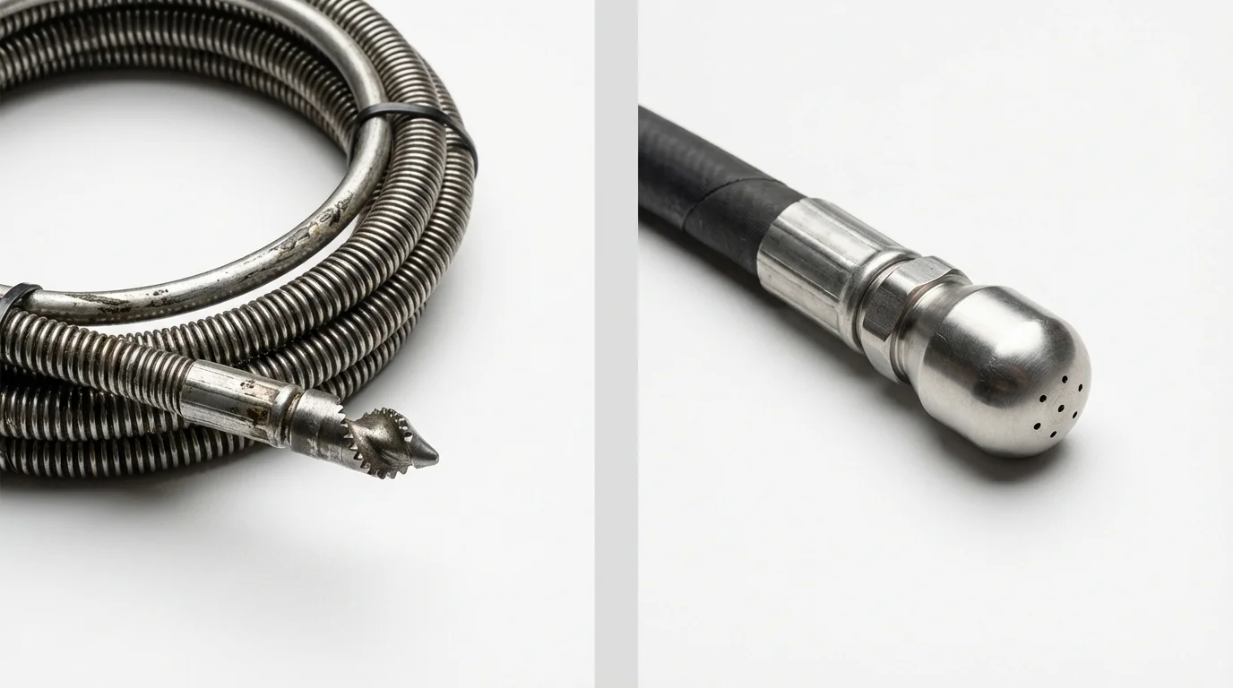 Drain snake cable and hydro jetting nozzle used for drain cleaning in Superior, AZ
