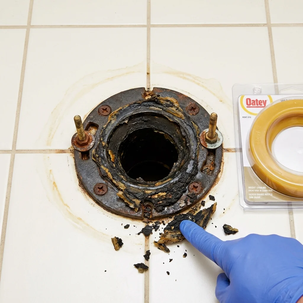 Failed wax ring showing water seepage at the base of a toilet in a Superior, AZ home