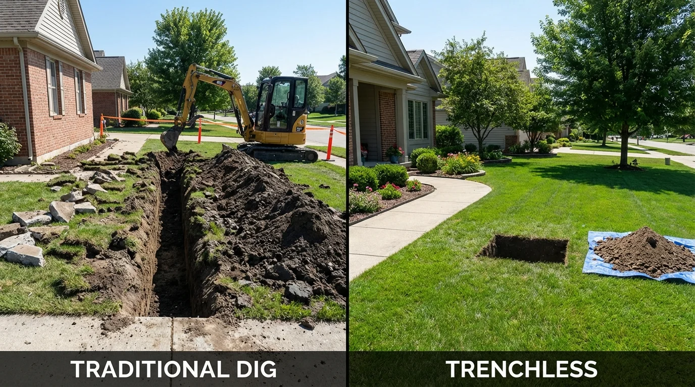 Trenchless sewer repair with minimal yard damage versus traditional excavation in Superior, AZ